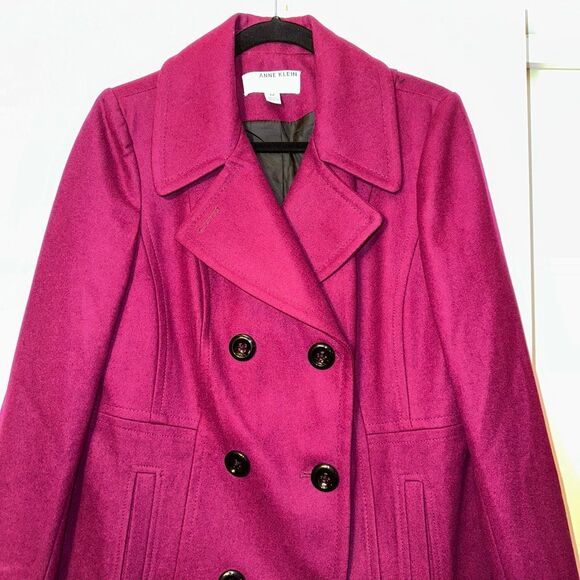 Anne Klein Medium Double Breasted Women’s Wool Blend Peacoat Magenta Pink EUC - Picture 3 of 9